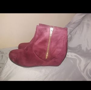 Suede Fabric Maroon Pull on Booties by Donald J Pliner